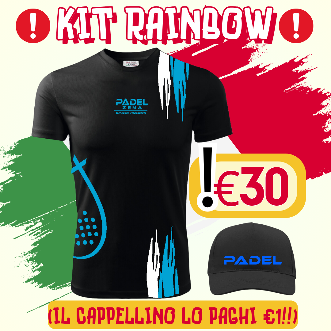 KIT RAINBOW NERO/AZZURRO - T-Shirt + Cappellino - Zena Padel