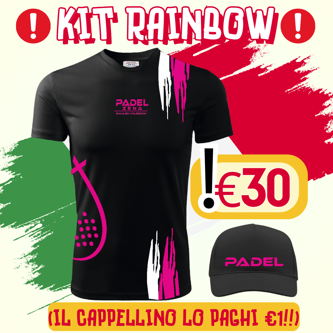 KIT RAINBOW NERO/FUXIA - T-Shirt + Cappellino - Zena Padel