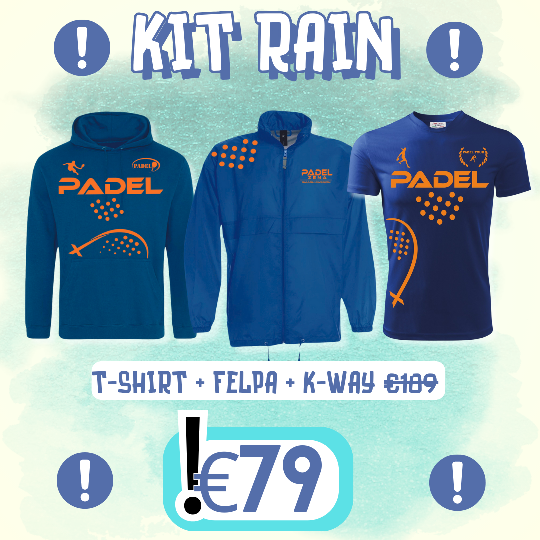 KIT RAIN ROYAL/ARANCIOE T-Shirt + K-way + Felpa - Zena Padel